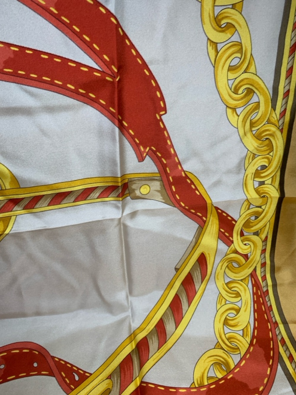 Celine Yellow, Cream & Red Gold Chain Silk Scarf - Picture 6 of 17
